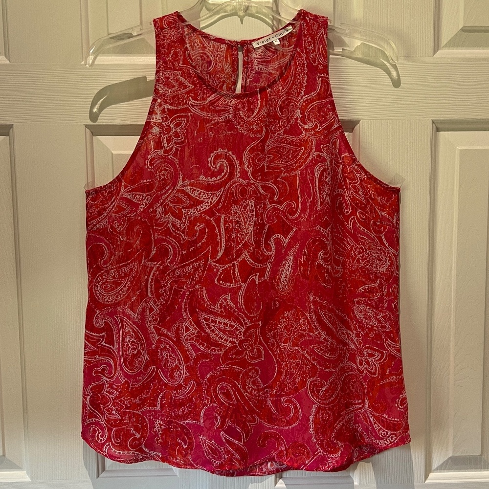 Violet + Claire Blouse Top Women's XL Orange & Pink  Paisley Polyester